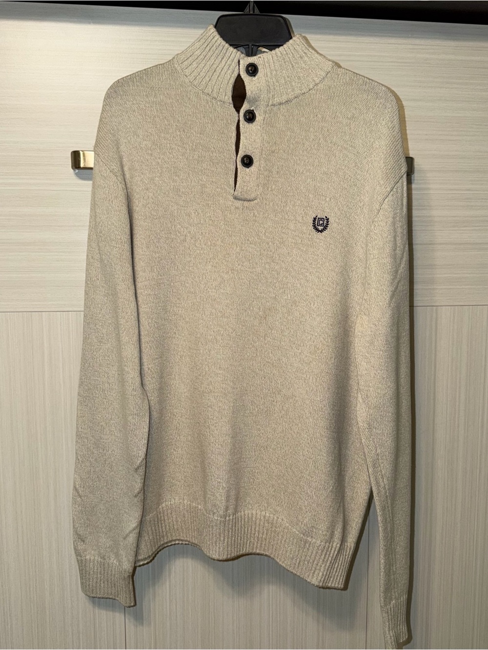 Chaps Cream Button-Front Turtleneck Sweater